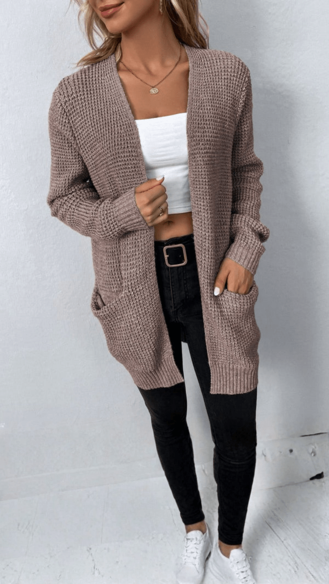 AMALIE - Open Front Knit Longline Cardigan