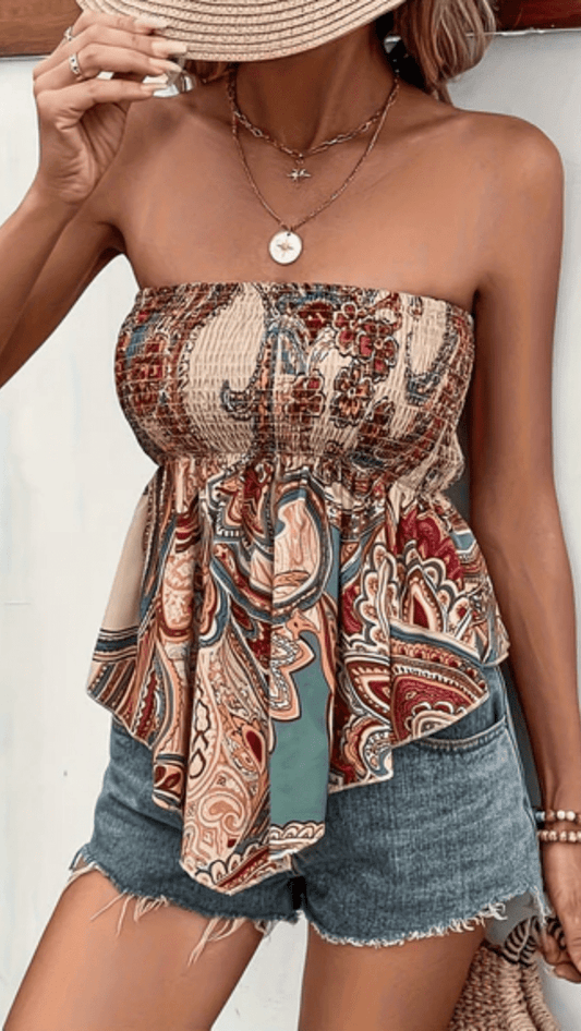 AZALÉRA - Women’s Paisley Shirred Bandeau Top