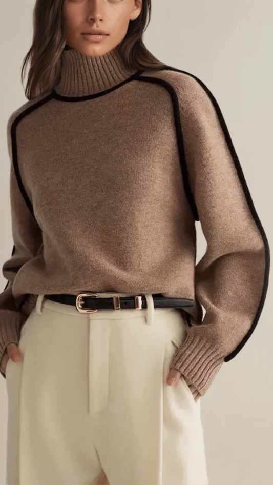 NOIRÉVA - Contrast Trim Turtleneck Sweater