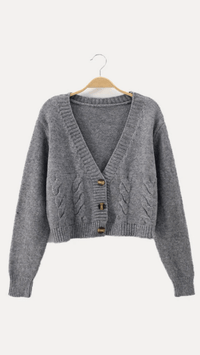 ZENDAYA - Cropped Cable Knit Cardigan