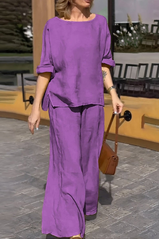 AERIN – Plus Size Linen Round Neck & Wide-Leg Set