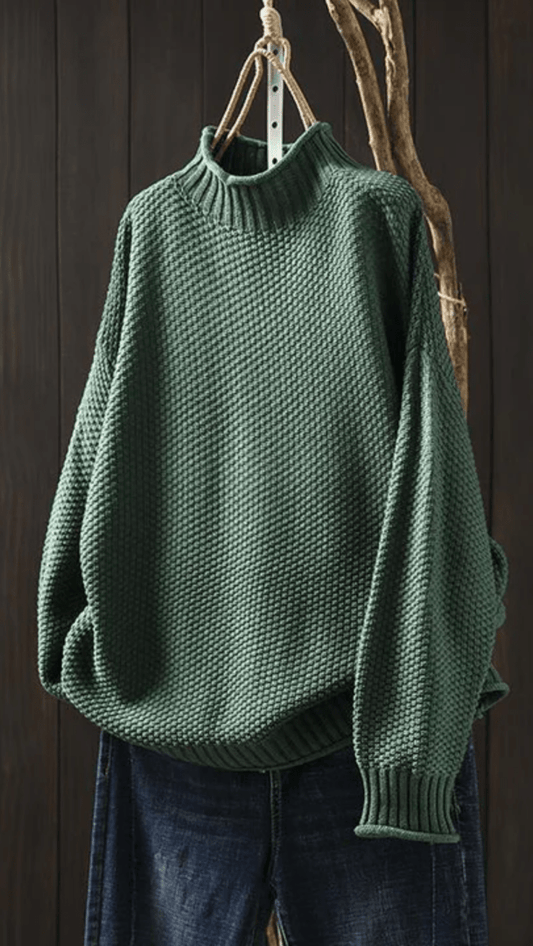 SERENA - Textured High Neck Knit Sweater