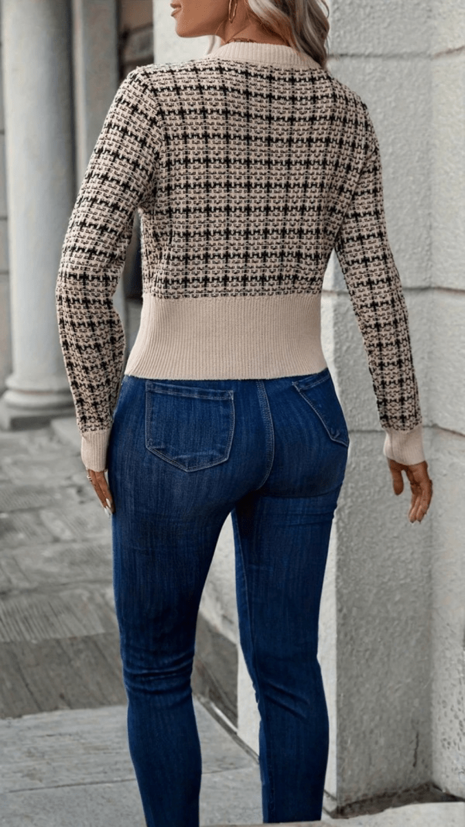 VIORELLA - Checked Button Knit Cardigan