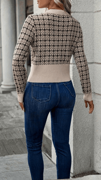 VIORELLA - Checked Button Knit Cardigan