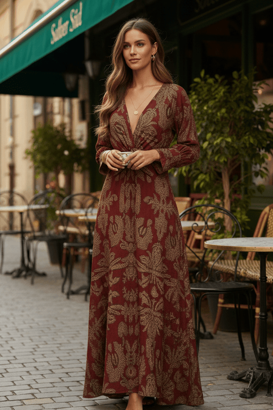 VIVIDERA – Women's Knotted Summer Maxi Dress Elegant V-Neck Cocktail Gown