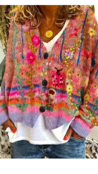 ELARA - Floral Knit Button Cardigan
