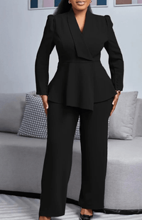 VESTALIA – Tailored Long Blazer and Wide-Leg Trousers Women's Suit Set