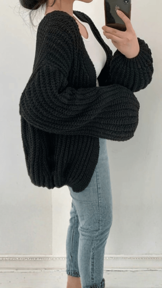 ALVENA - Chunky Knit Balloon Sleeve Cardigan