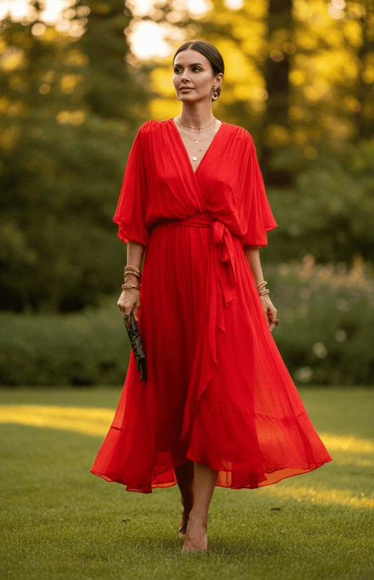 CHIFFONÉA – Elegant lightweight chiffon midi dress for women