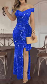 VELORÉNA - Women’s Off-Shoulder Sequin Asymmetrical Maxi Dress