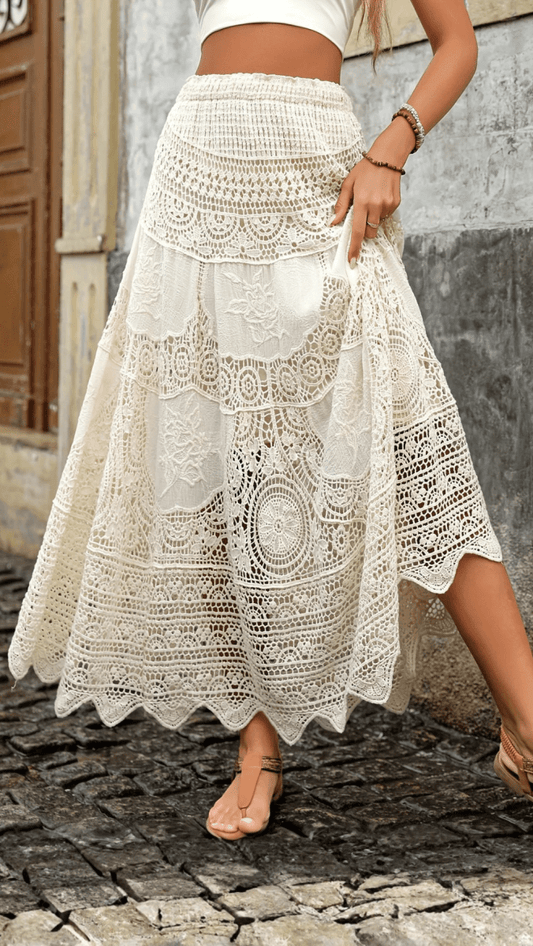 ISOLÉA - Lace Tiered Boho Midi Skirt