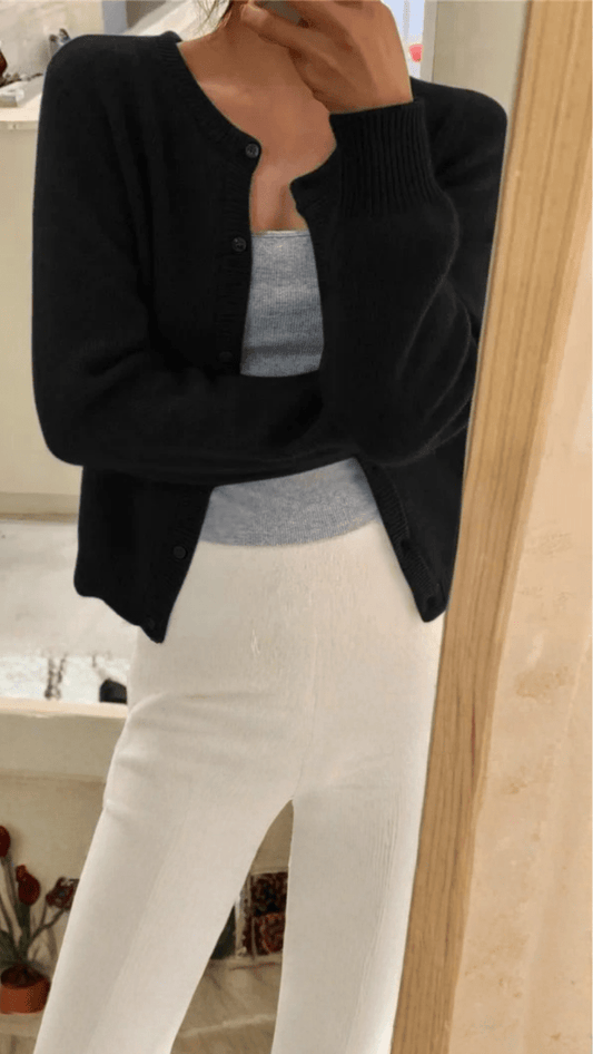 ELARA - Classic Ribbed Button Cardigan