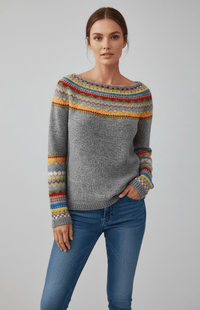 FROSTELLA – Women’s Merino Wool Knit Sweater, Fair Isle Pattern for Cozy Elegance