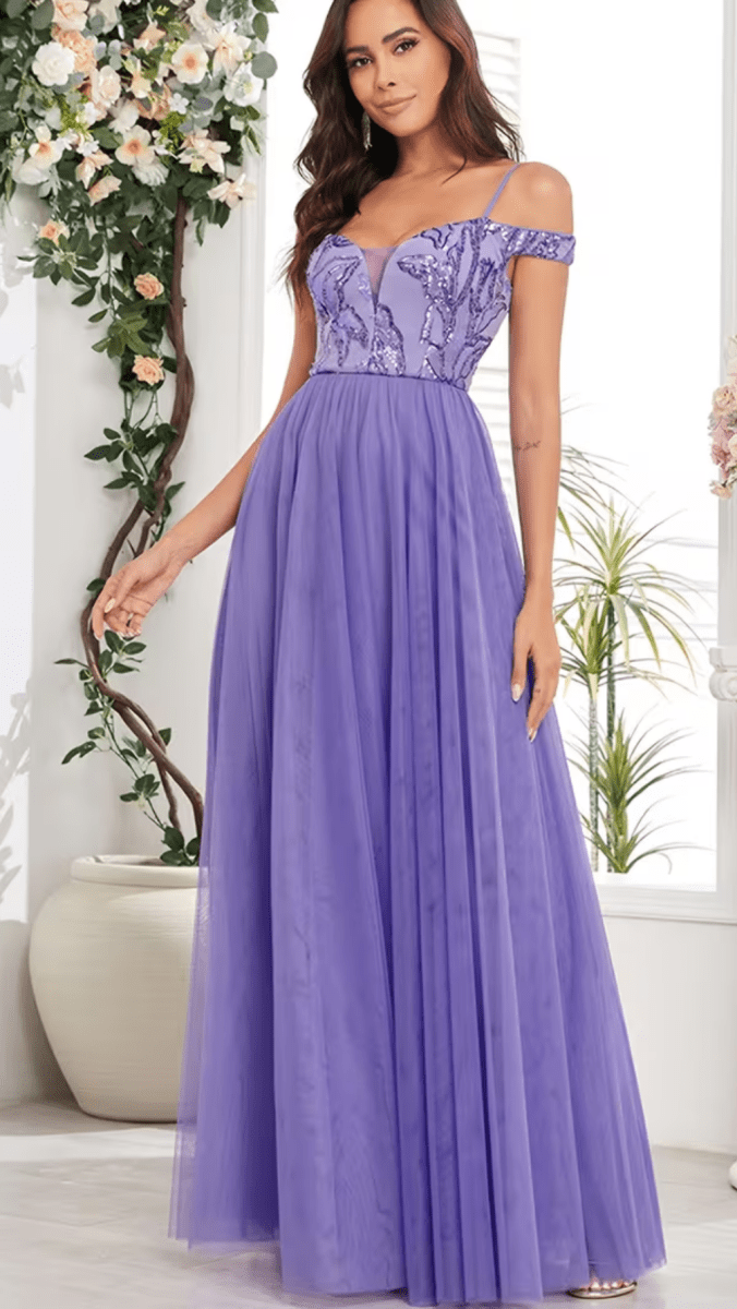 AURELLÉA - Women’s Off-Shoulder V-Neck Tulle Ball Gown