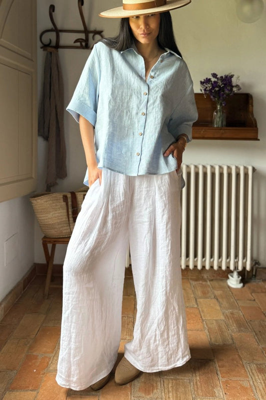 KALINDI – Plus Size Draped Linen Lapel Shirt