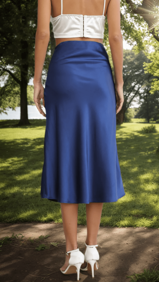 ALYVIA - Satin A Line Slit Midi Skirt