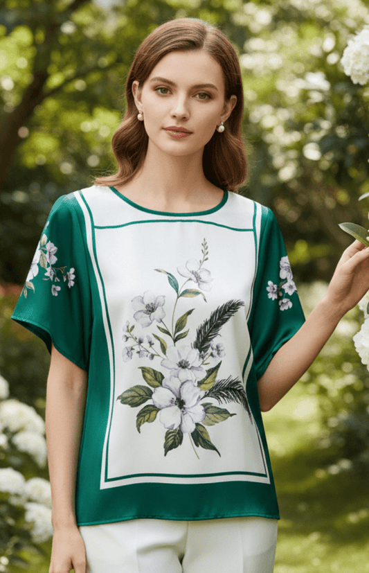 ISLENA – Lightweight Floral Satin Batwing Top