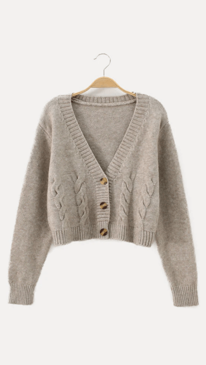 ZENDAYA - Cropped Cable Knit Cardigan