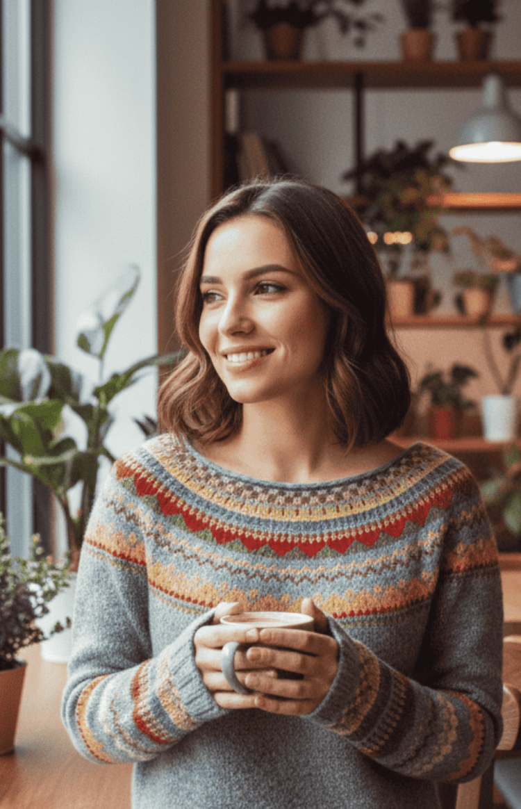 FROSTELLA – Women’s Merino Wool Knit Sweater, Fair Isle Pattern for Cozy Elegance