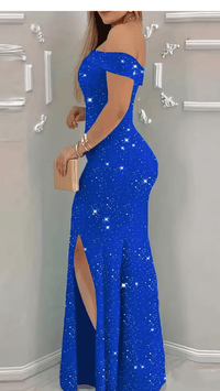 VELORÉNA - Women’s Off-Shoulder Sequin Asymmetrical Maxi Dress