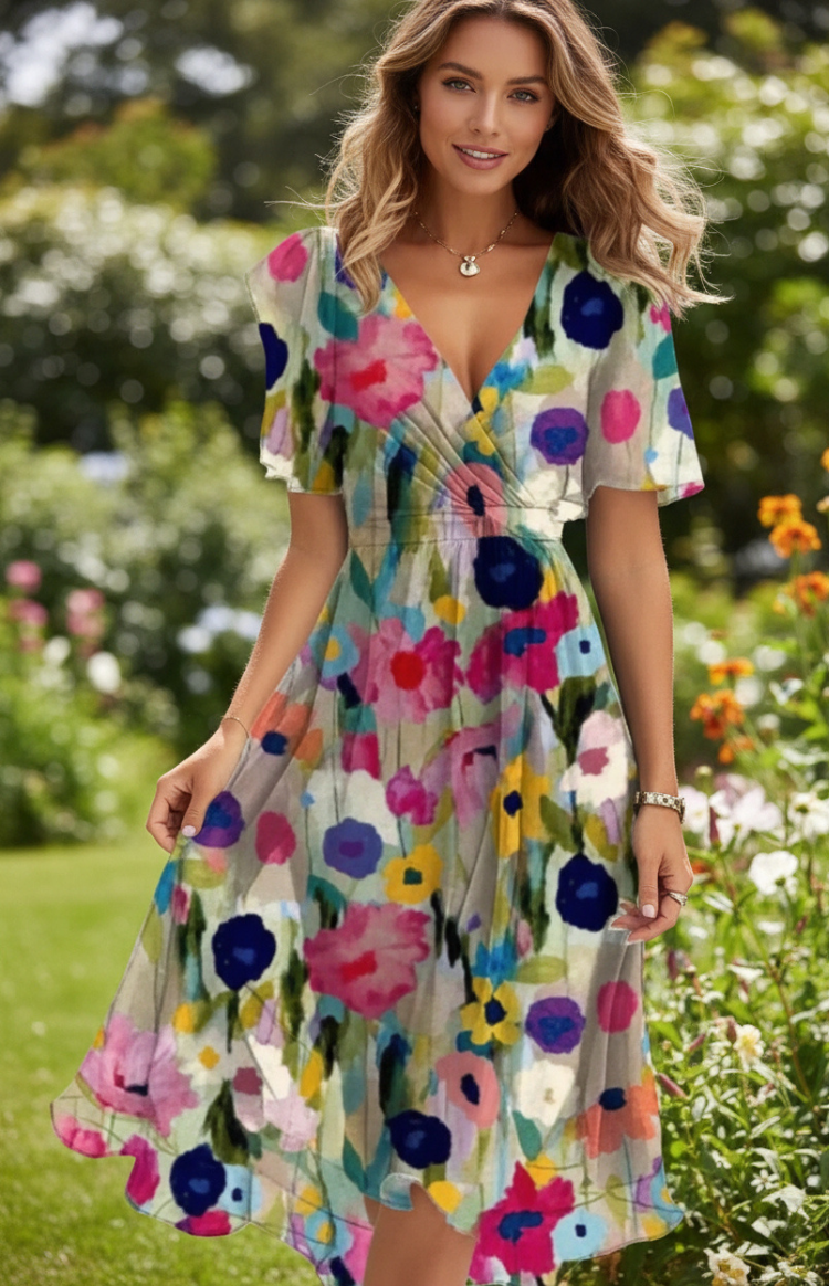 LUNAVÉ – Flattering V-Neck Maxi Dress for Casual and Formal Style