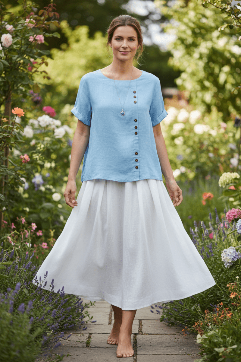 KELLYRA – Women’s Short-Sleeve Blouse with Clean Round Neck and Minimal Design