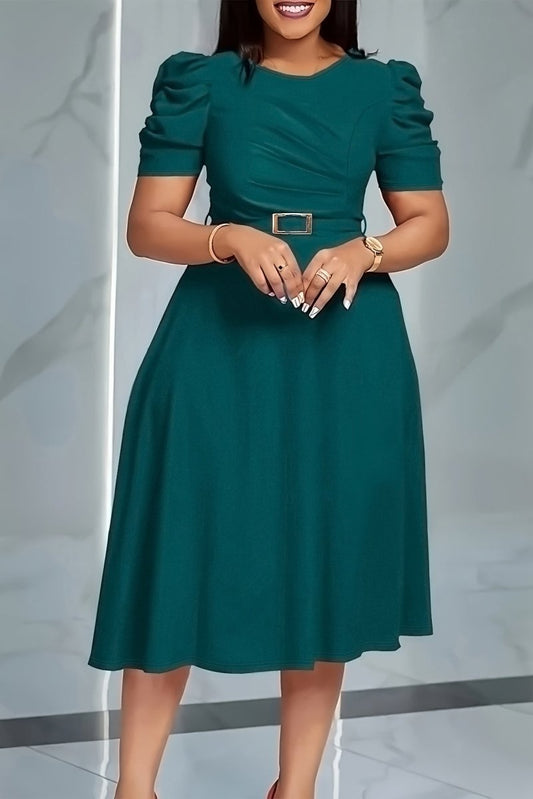 AURELLE - V-Neck Belted Midi Dress