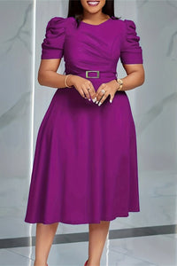 AURELLE - V-Neck Belted Midi Dress