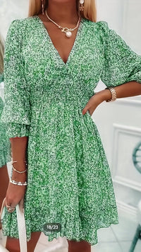 LUNAVERA - Women’s Bohemian Floral V-Neck Flutter Sleeve Dress