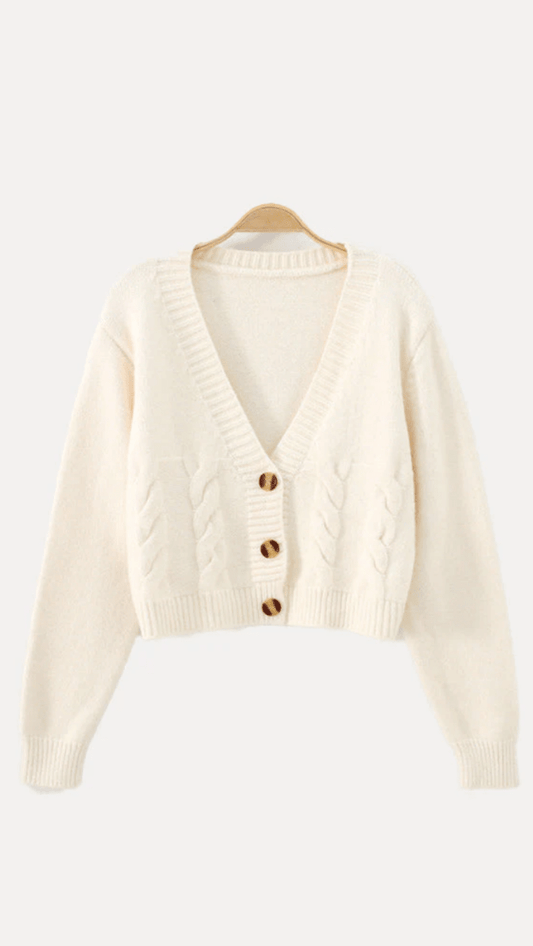 ZENDAYA - Cropped Cable Knit Cardigan