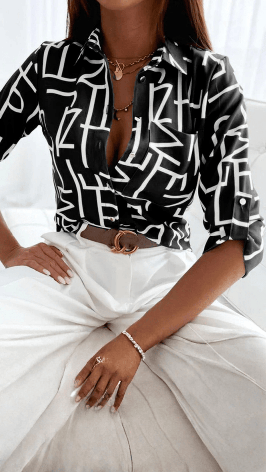 CLARA - Modern Printed Button Blouse