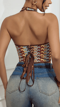 SCALÉRIA - Y2K Color Block Lace Up Corset Top