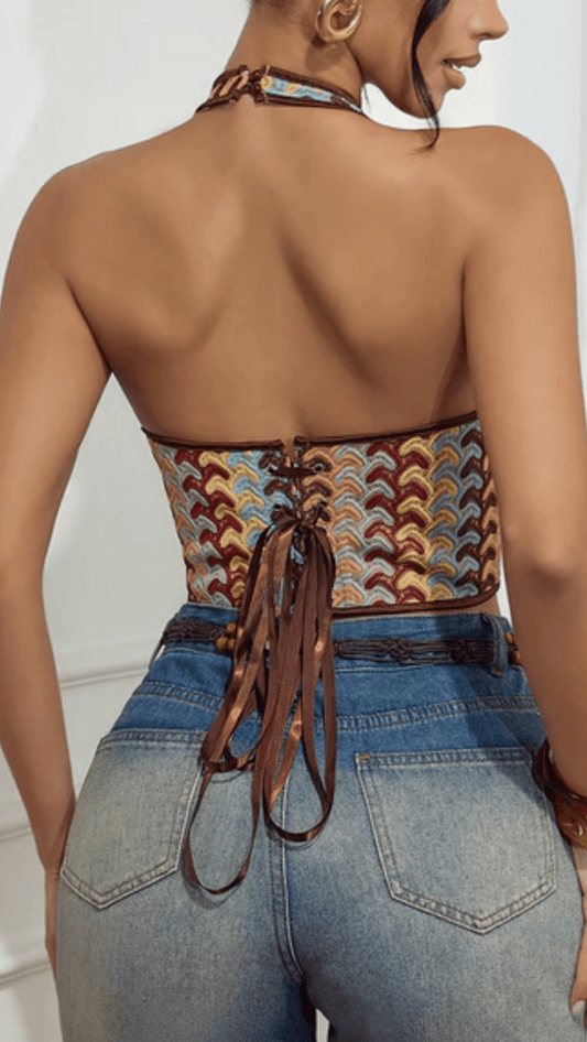 SCALÉRIA - Y2K Color Block Lace Up Corset Top