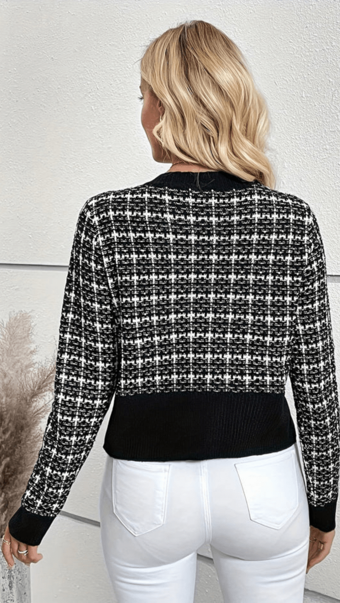 VIORELLA - Checked Button Knit Cardigan