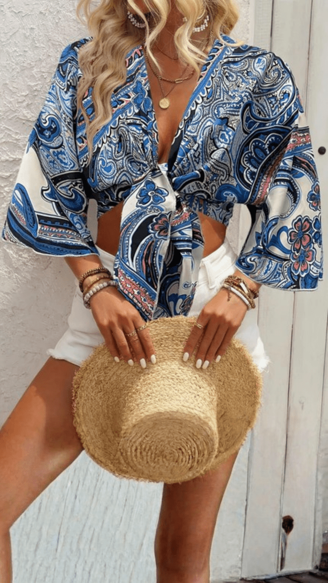 ZARIELA - Boho Tie Front Blouse