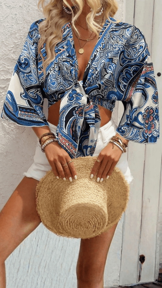 ZARIELA - Boho Tie Front Blouse