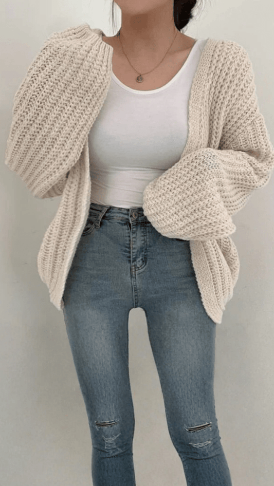 ALVENA - Chunky Knit Balloon Sleeve Cardigan