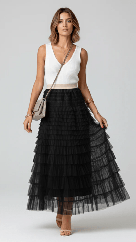 AURELIA - Layered Tulle Midi Skirt