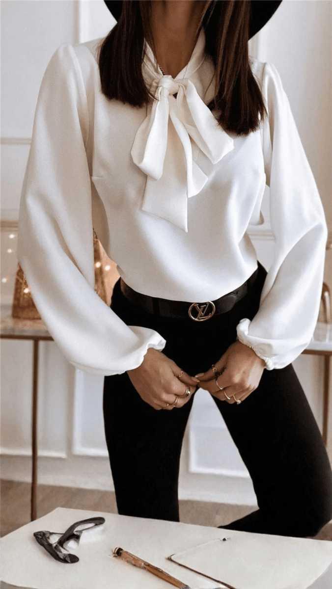 SOPHIA - Bow Tie High Neck Blouse