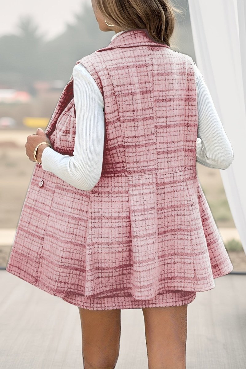 Hailey – Button Front Plaid Skirt Set