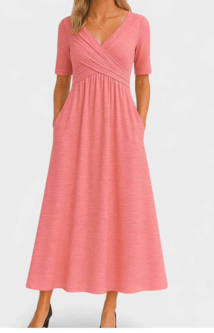 AVANÉ – Chic V-Neck Midi Dress for Elegant Occasions