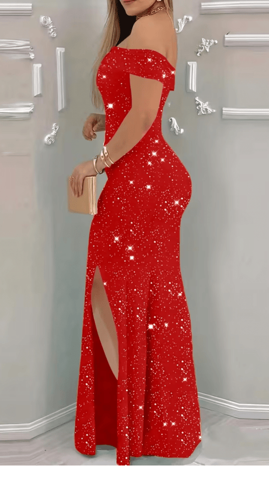 VELORÉNA - Women’s Off-Shoulder Sequin Asymmetrical Maxi Dress