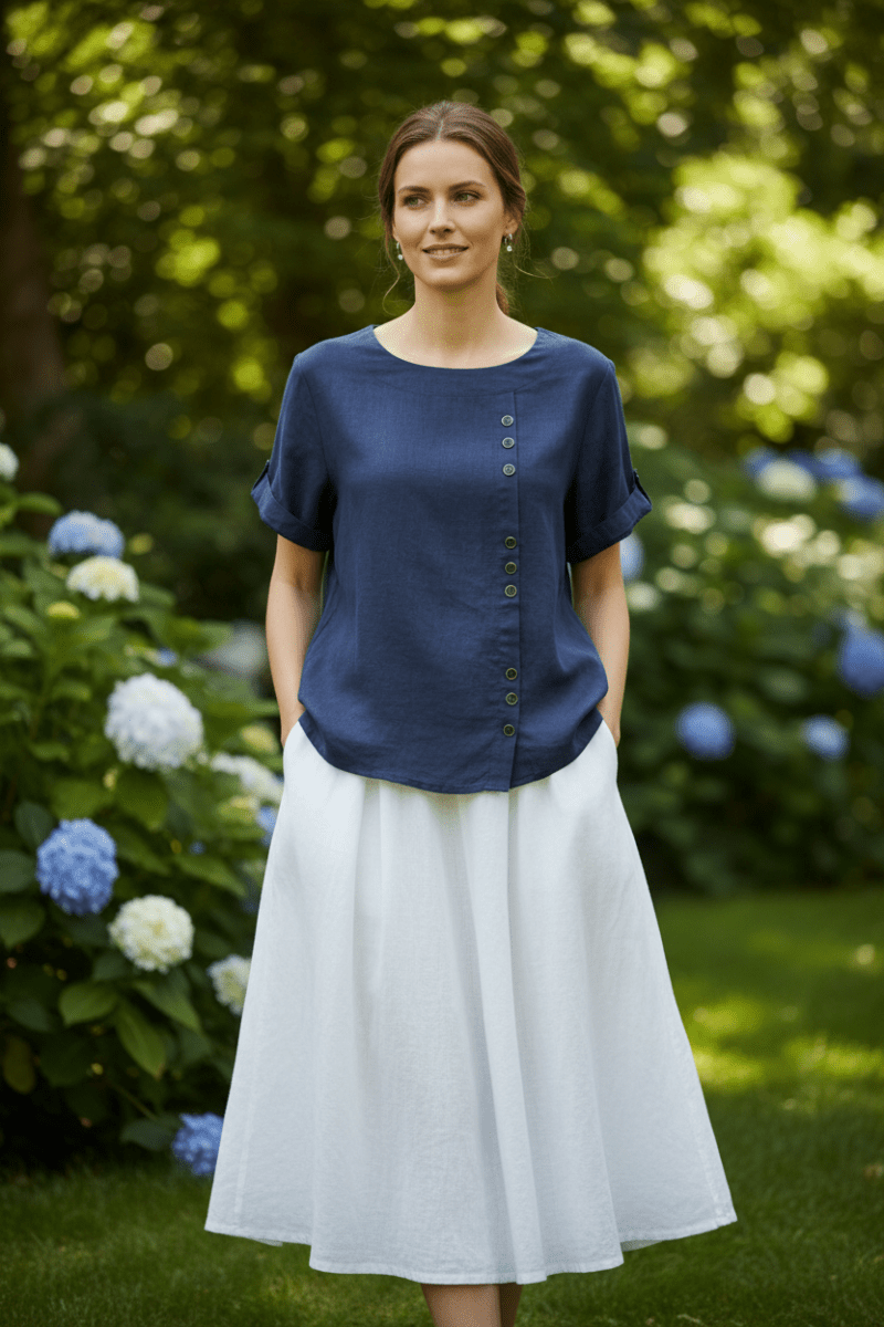 KELLYRA – Women’s Short-Sleeve Blouse with Clean Round Neck and Minimal Design