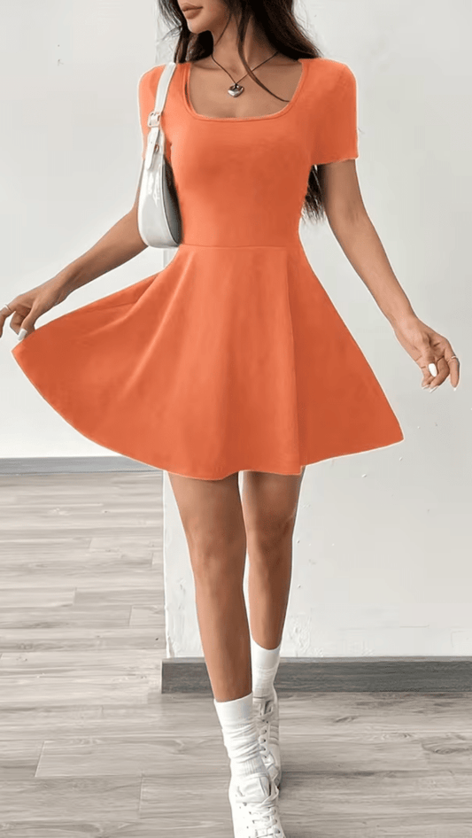 SOLÉNZA - Women’s Square Neck Fit and Flare Mini Dress