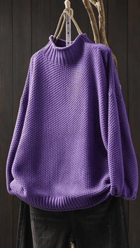 SERENA - Textured High Neck Knit Sweater