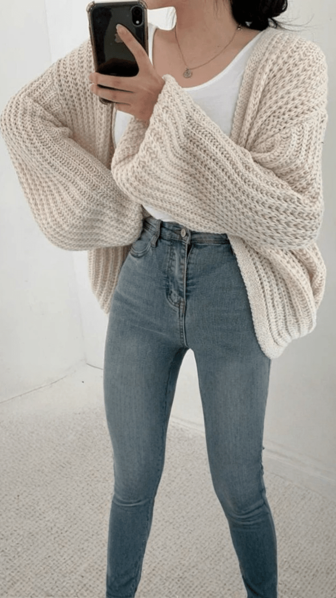 ALVENA - Chunky Knit Balloon Sleeve Cardigan