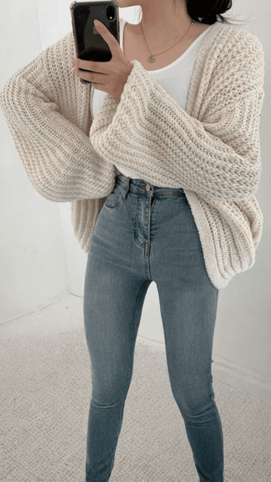 ALVENA - Chunky Knit Balloon Sleeve Cardigan