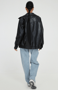 URBANELLE – Stylish Oversized Leather Jacket for Women, Edgy Bomber Design with Zipper Closure