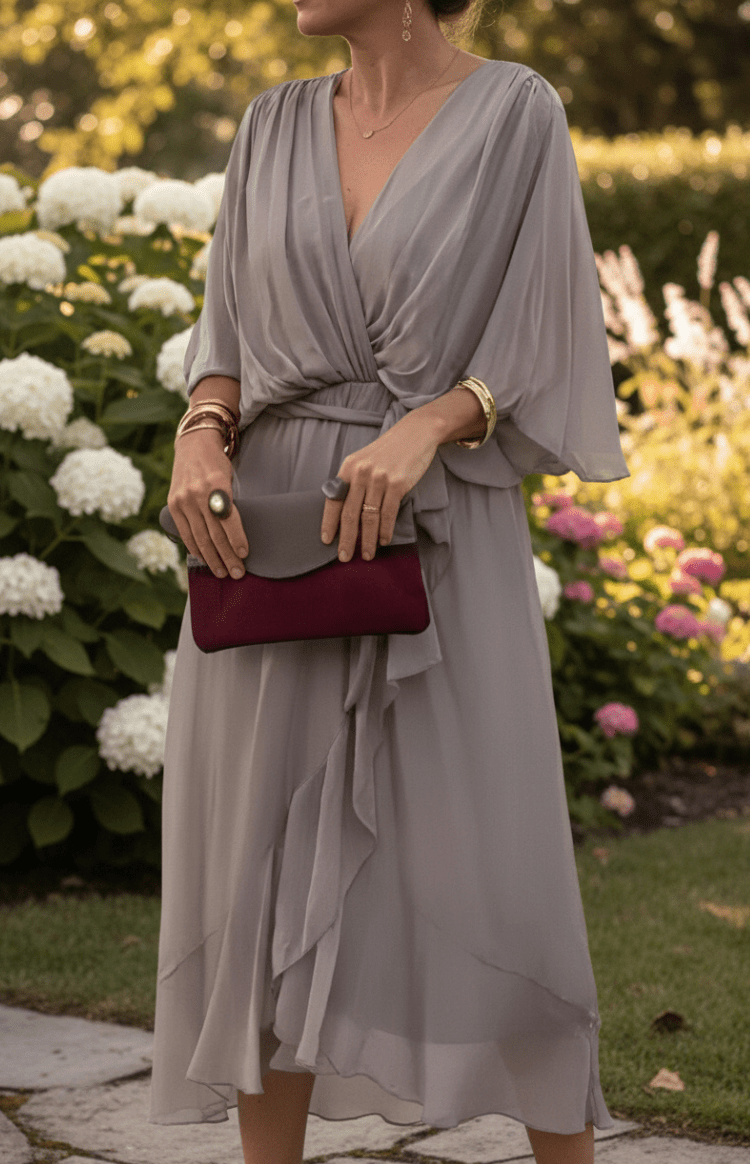 CHIFFONÉA – Elegant lightweight chiffon midi dress for women