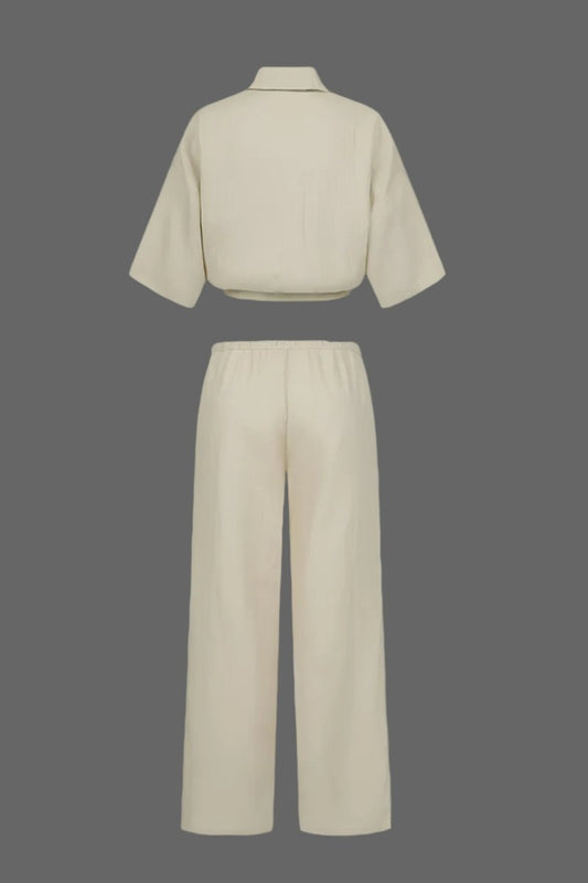 SELENA – Luxe Linen Short-Sleeve & Drawstring Pants